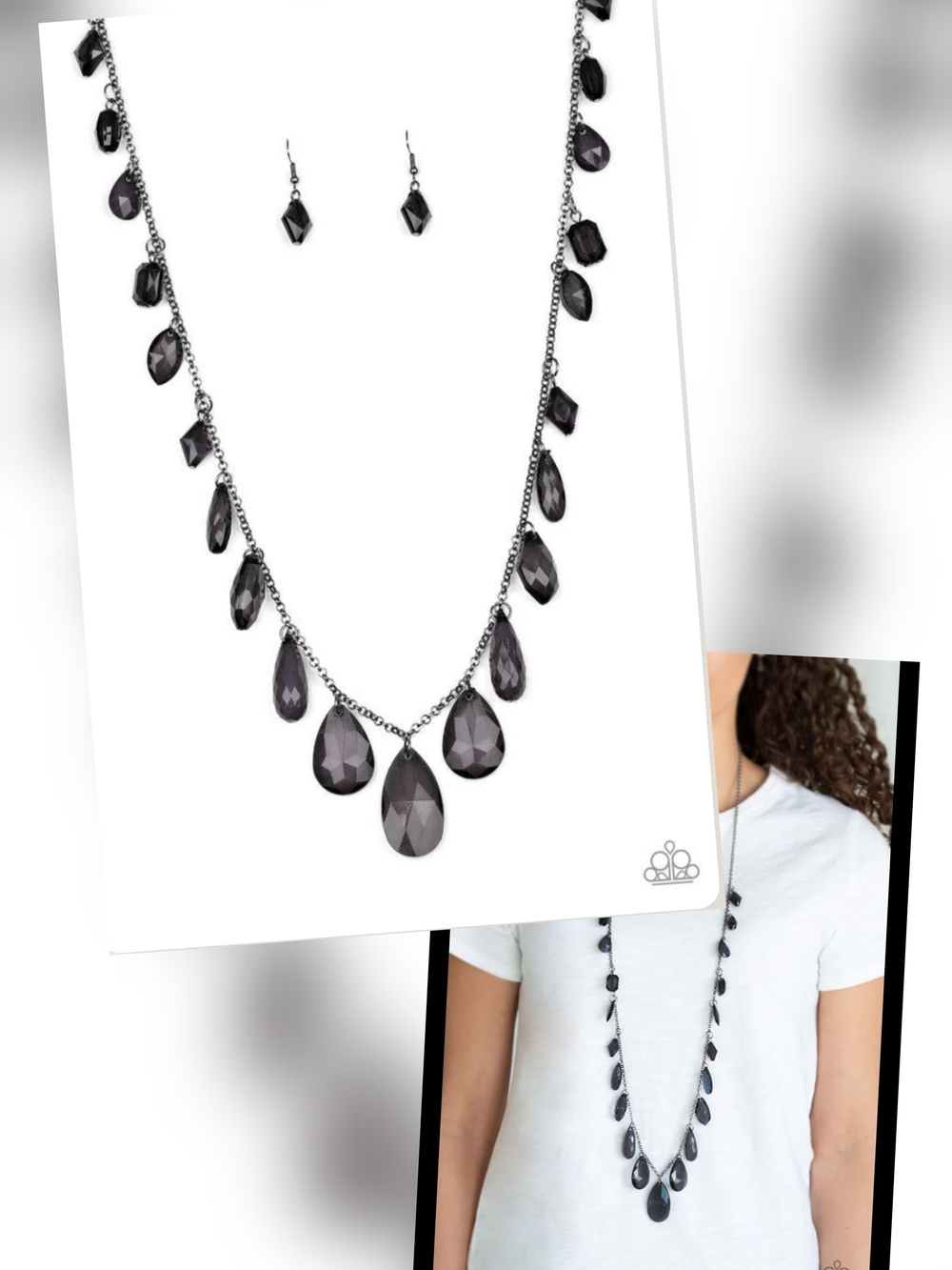 GLOW AND STEADY WINS THE RACE BLACK NECKLACE/EARRING SET